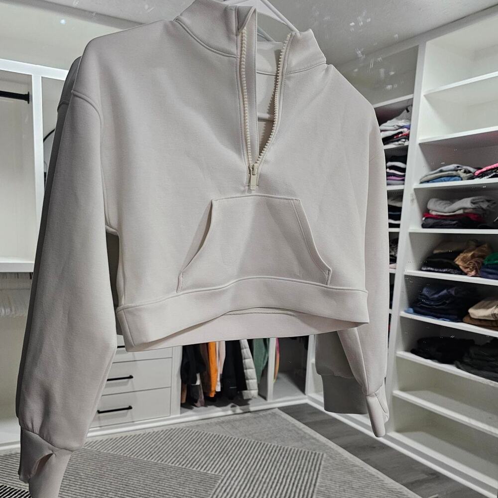 White cropped quarter zip sweatshirt - Picture 2 of 5